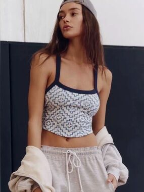 Free People Movement All Clear Jacquard Cami in Blue Crush Combo